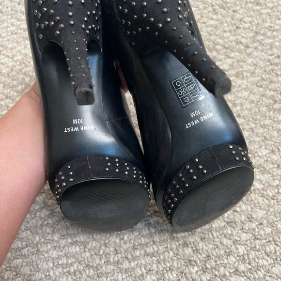 Nine West platform black peep toe heels studded size 10 - Picture 5 of 9